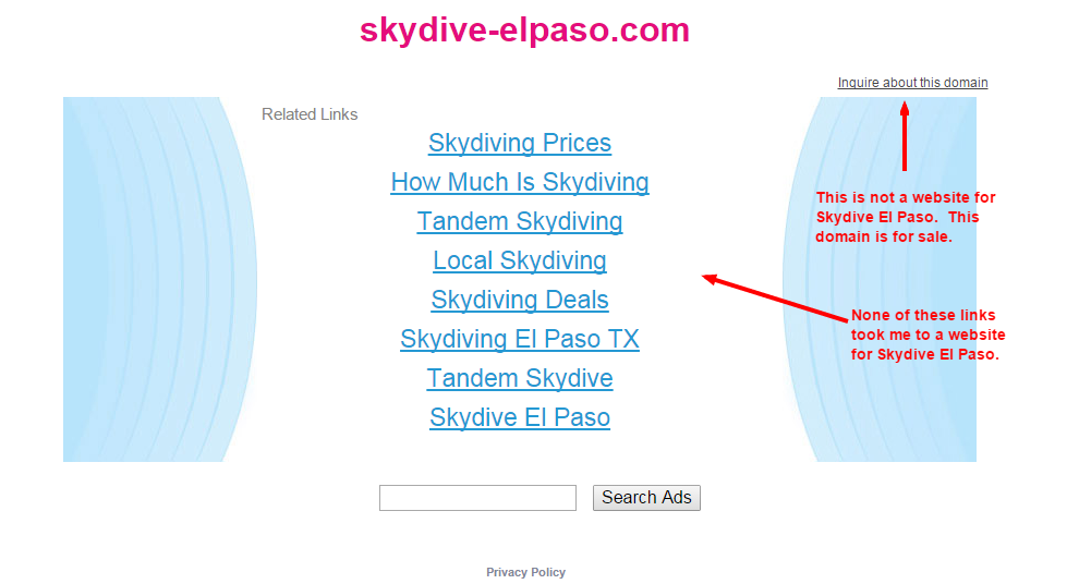 Web Page for Skydive El Paso
